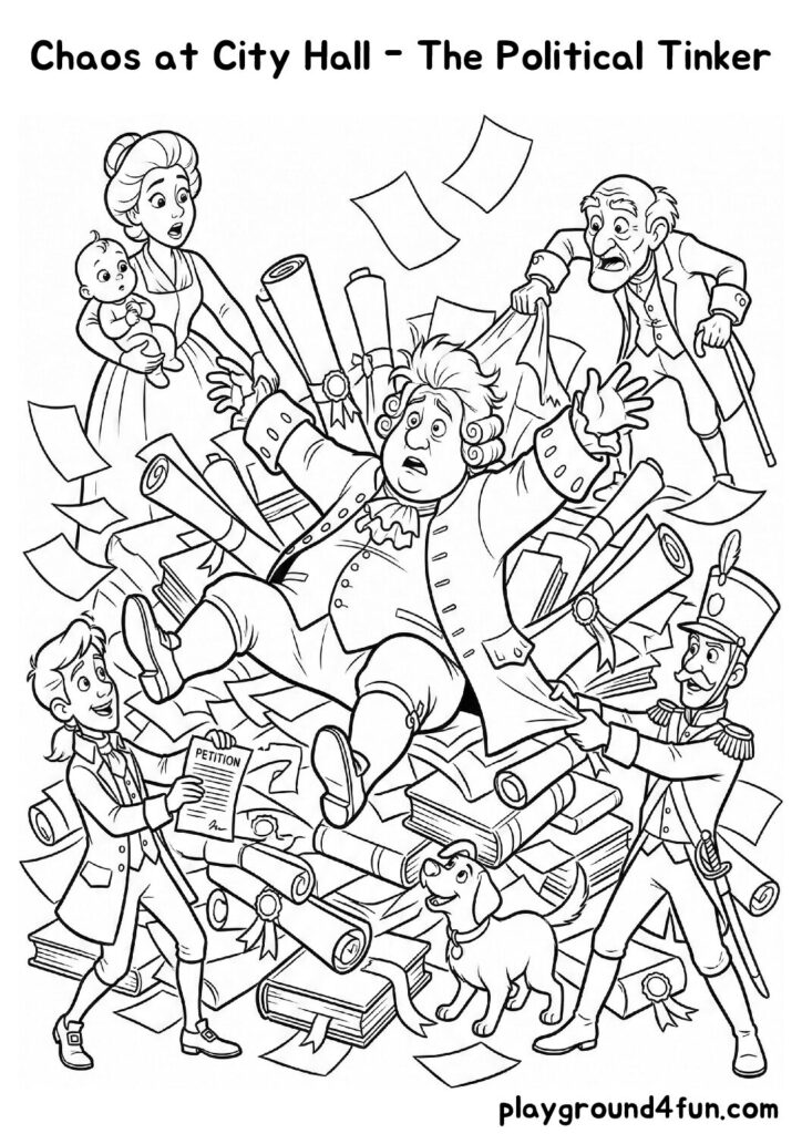 Chaos at City Hall – The Political Tinker Coloring Pages