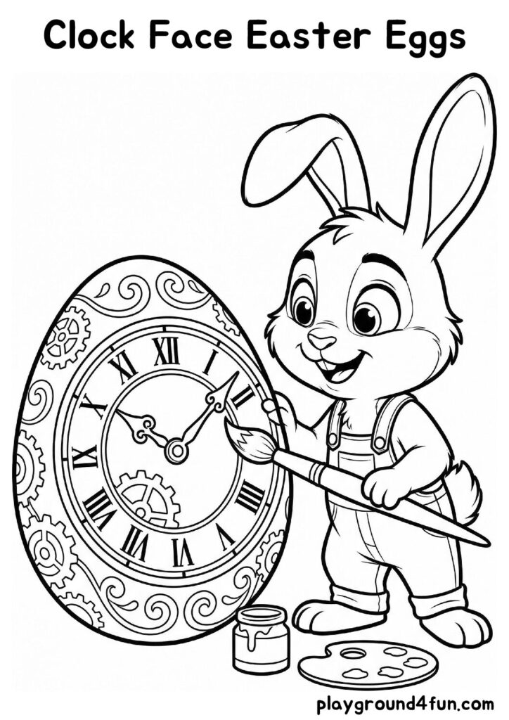 Clock Face Easter Eggs Coloring Pages