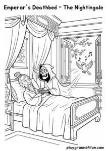 Coloring pages: Emperors Deathbed The Nightingale pdf