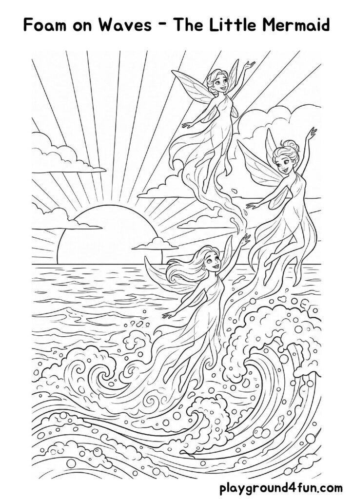 Foam on Waves – The Little Mermaid Coloring Pages