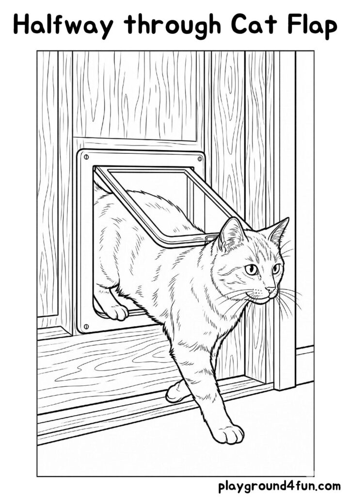 Halfway through Cat Flap Coloring Pages
