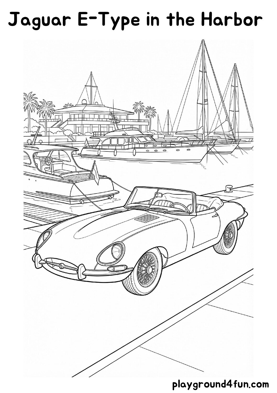 Coloring pages: Jaguar E Type in the Harbor pdf