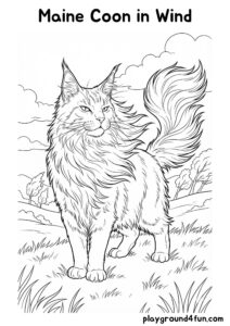 Coloring pages: Maine Coon in Wind pdf