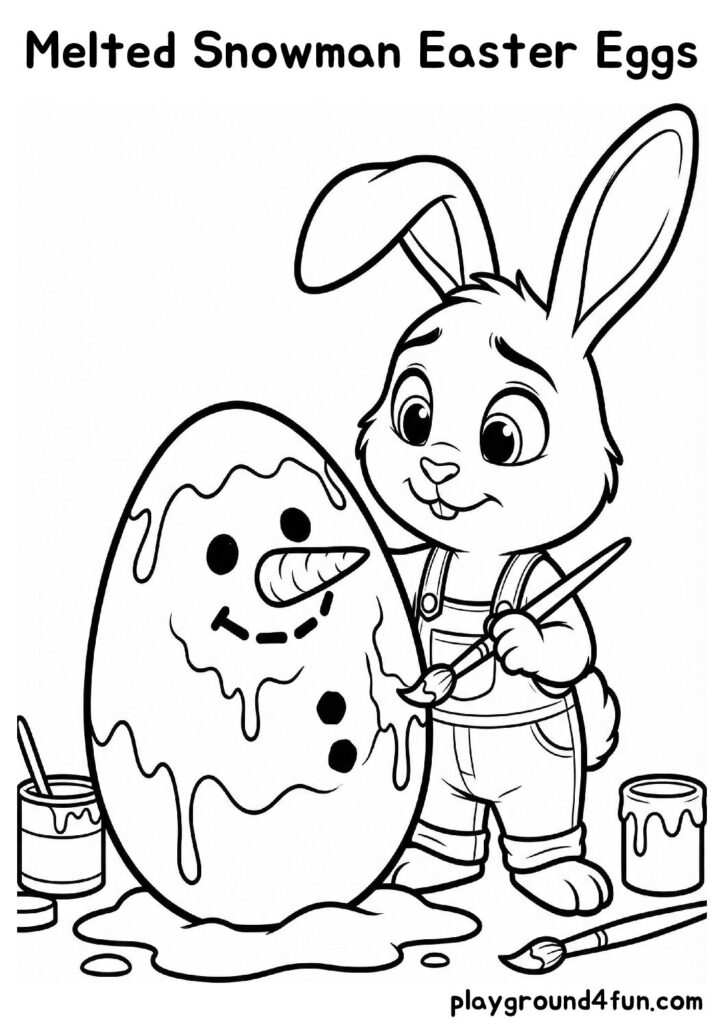 Melted Snowman Easter Eggs Coloring Pages