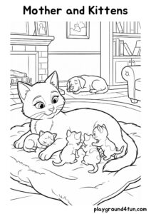 Coloring pages: Mother and Kittens pdf