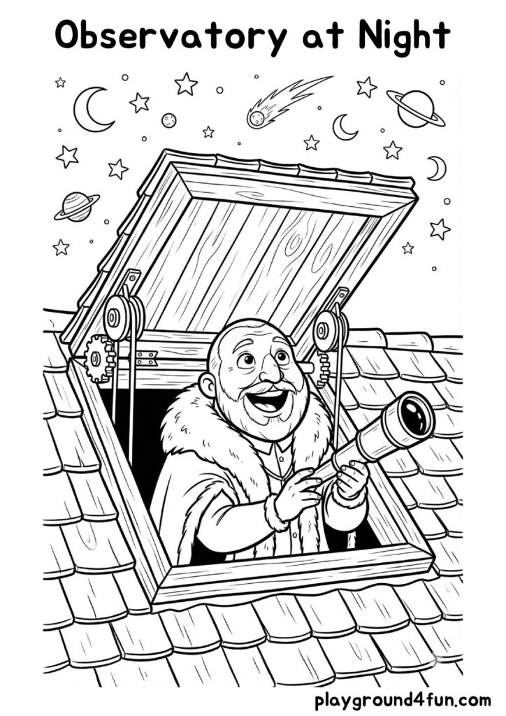 Observatory at Night Coloring Pages