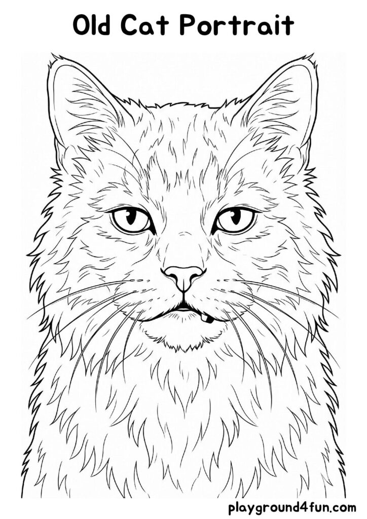 Old Cat Portrait Coloring Pages