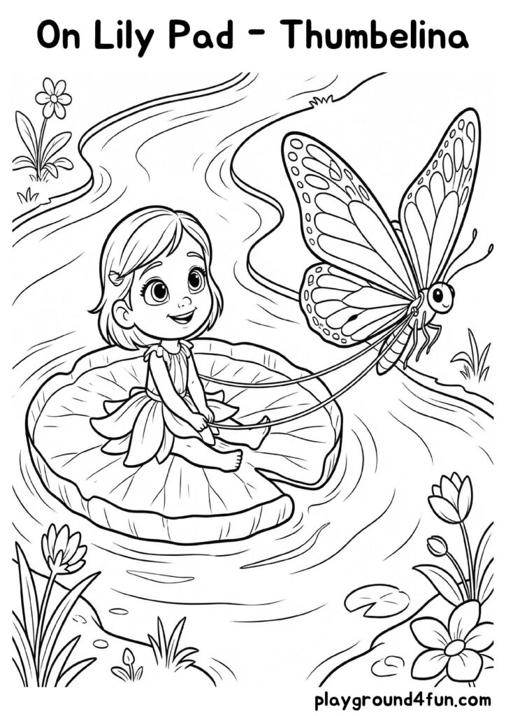 On Lily Pad – Thumbelina Coloring Pages