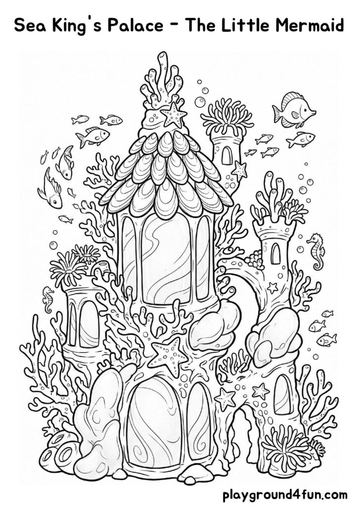 Sea King’s Palace – The Little Mermaid Coloring Pages