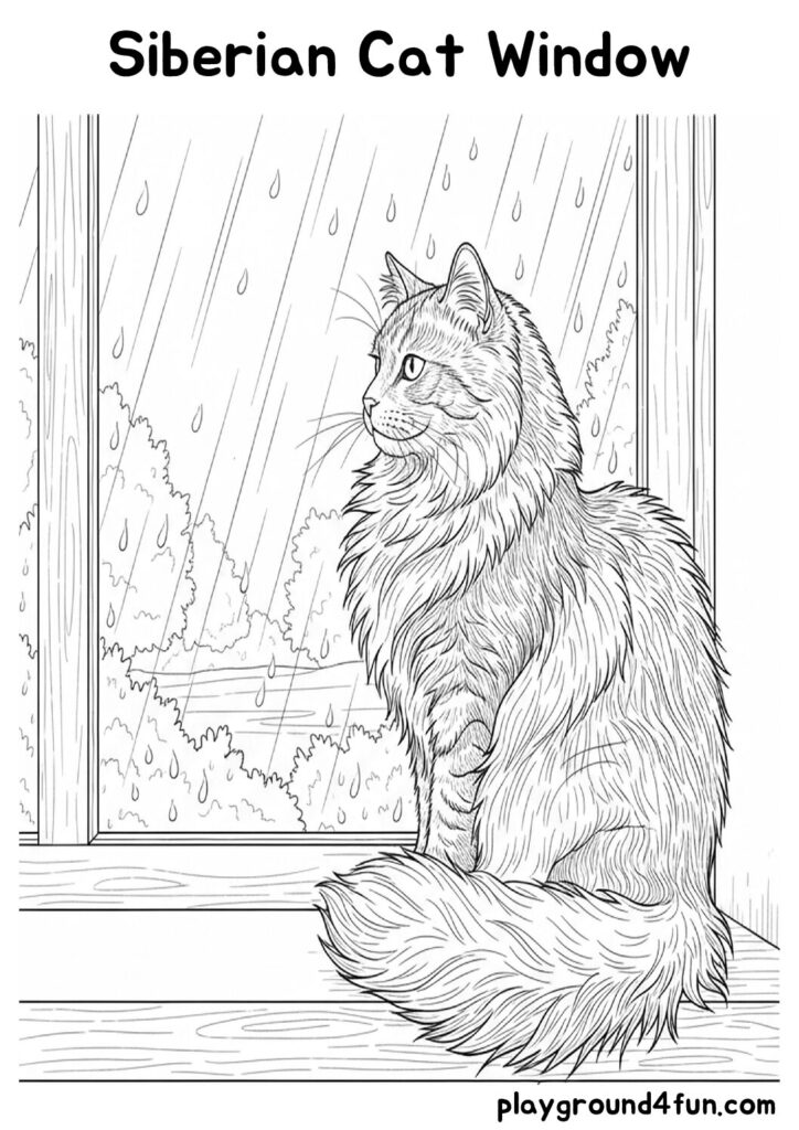 Siberian Cat Window Coloring Pages