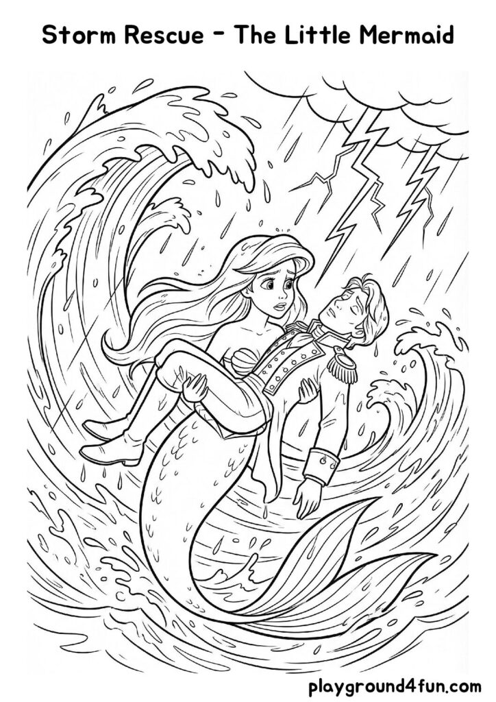 Storm Rescue – The Little Mermaid Coloring Pages