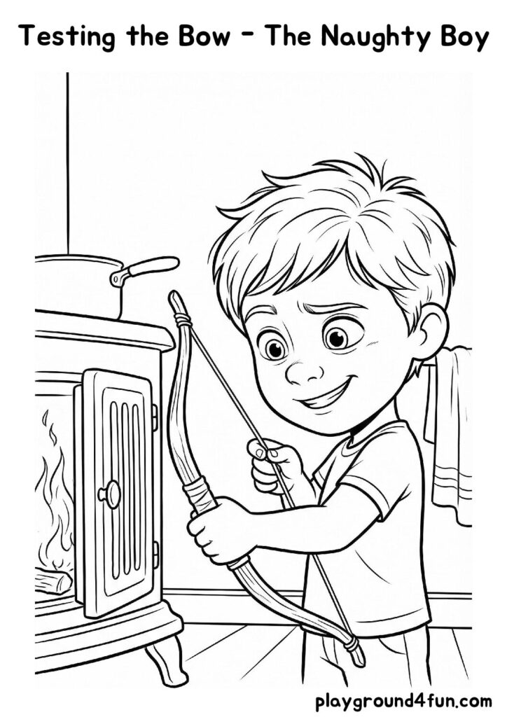 Testing the Bow – The Naughty Boy Coloring Pages