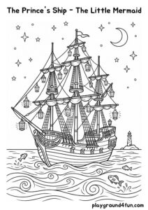 Coloring pages: The Princes Ship The Little Mermaid pdf