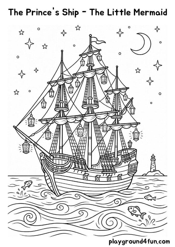 The Prince’s Ship – The Little Mermaid Coloring Pages