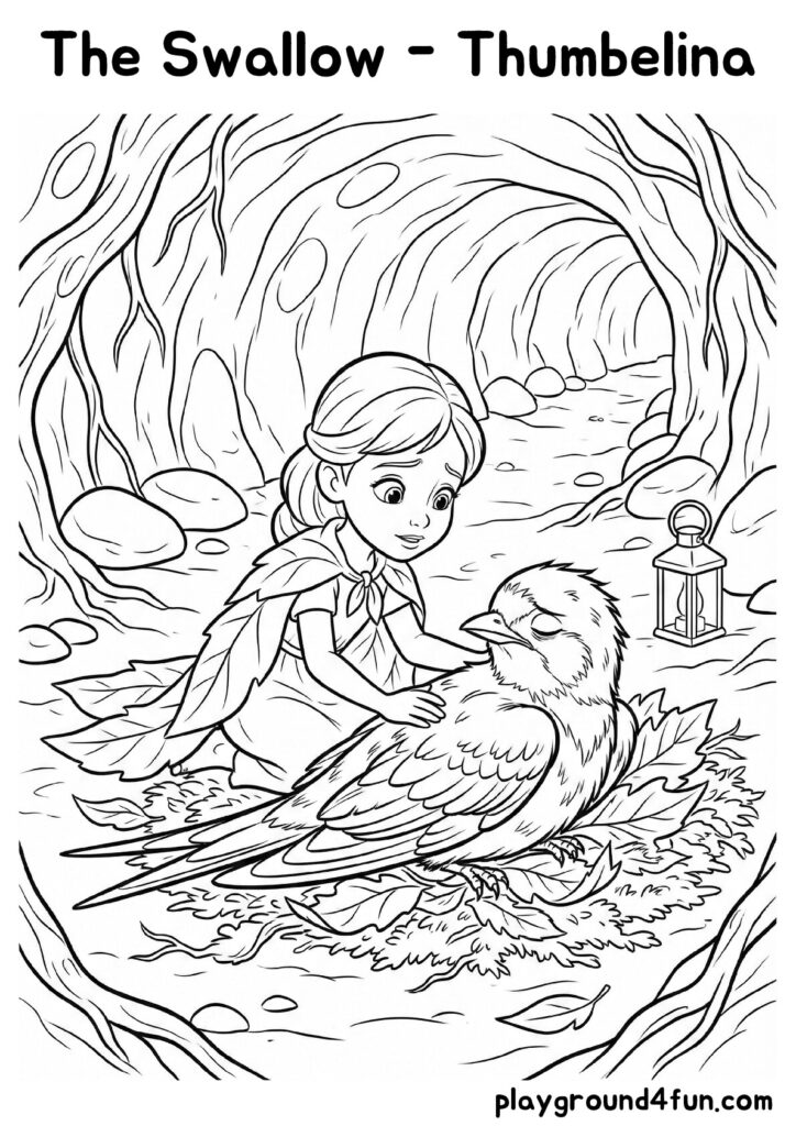 The Swallow – Thumbelina Coloring Pages