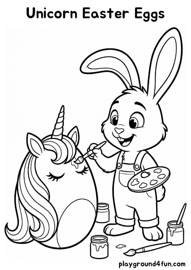 Unicorn Easter Eggs Coloring Pages
