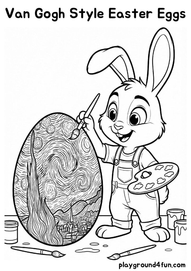 Van Gogh Style Easter Eggs Coloring Pages