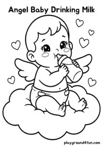 Coloring pages: Angel Baby Drinking Milk pdf
