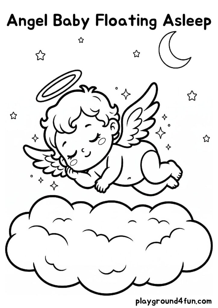Angel Baby Floating Asleep Coloring Pages