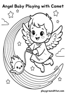 Coloring pages: Angel Baby Playing with Comet pdf