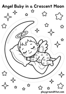 Coloring pages: Angel Baby in a Crescent Moon pdf