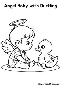 Coloring pages: Angel Baby with Duckling pdf