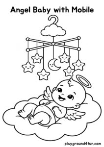 Coloring pages: Angel Baby with Mobile pdf
