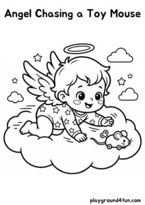 Coloring pages: Angel Chasing a Toy Mouse pdf