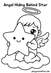 Coloring pages: Angel Hiding Behind Star pdf