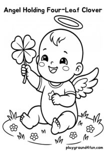 Coloring pages: Angel Holding Four Leaf Clover pdf