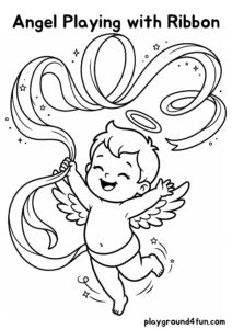 Coloring pages: Angel Playing with Ribbon pdf