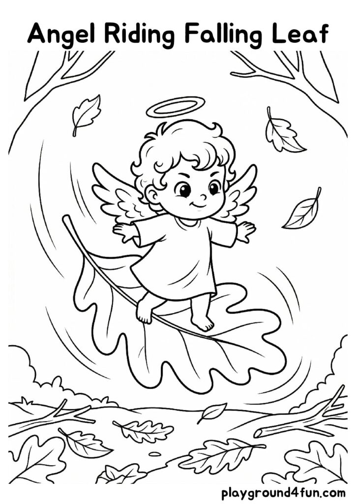 Angel Riding Falling Leaf