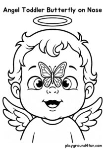 Coloring pages: Angel Toddler Butterfly on Nose pdf