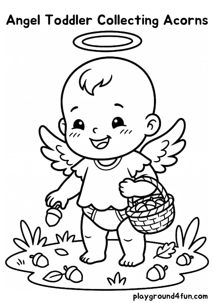 Angel Toddler Collecting Acorns