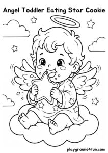 Coloring pages: Angel Toddler Eating Star Cookie pdf