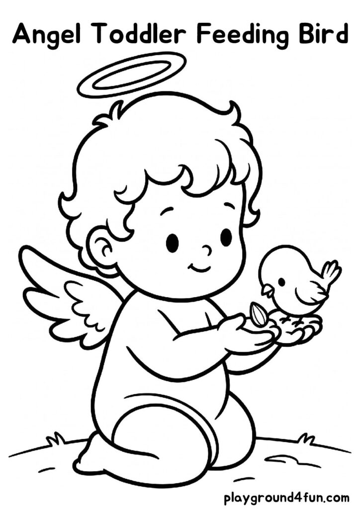 Angel Toddler Feeding Bird