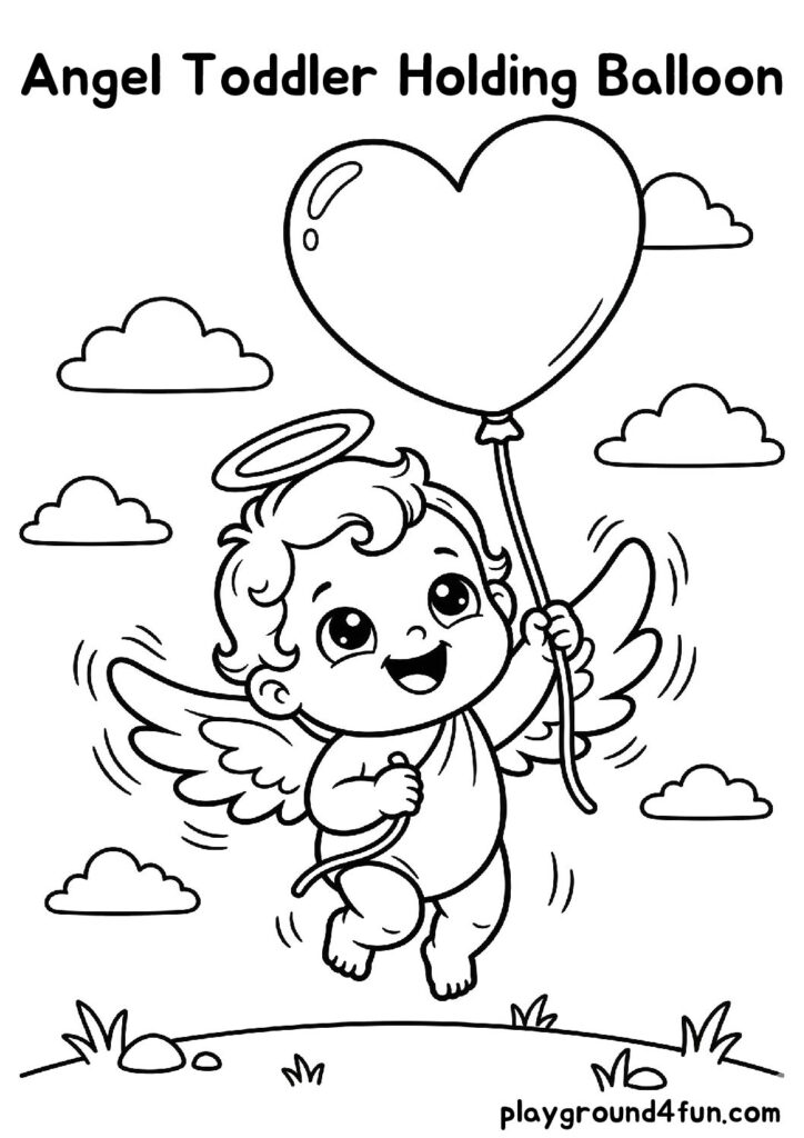 Angel Toddler Holding Balloon Coloring Pages