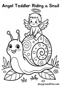 Coloring pages: Angel Toddler Riding a Snail pdf