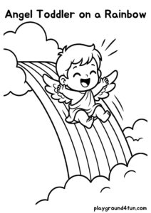 Coloring pages: Angel Toddler on a Rainbow pdf