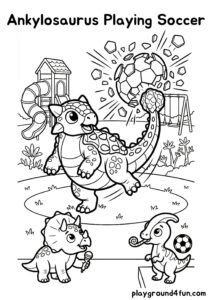 Coloring pages: Ankylosaurus Playing Soccer pdf