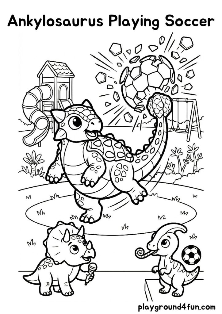 Ankylosaurus Playing Soccer Coloring Pages