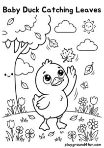 Coloring pages: Baby Duck Catching Leaves pdf