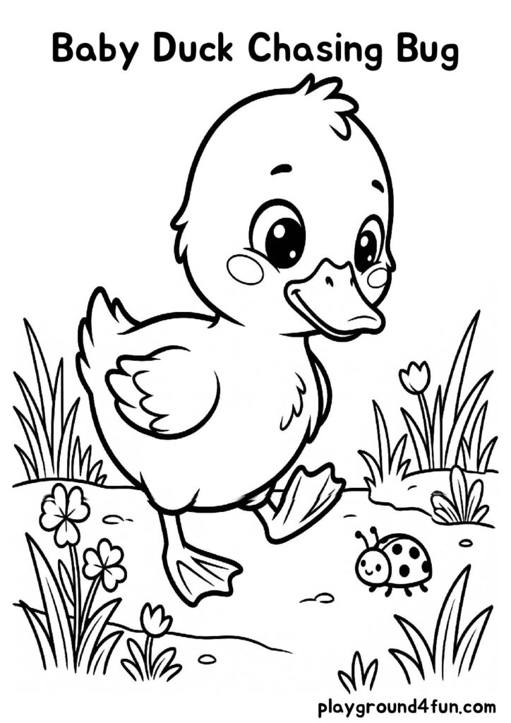 Baby Duck Chasing Bug