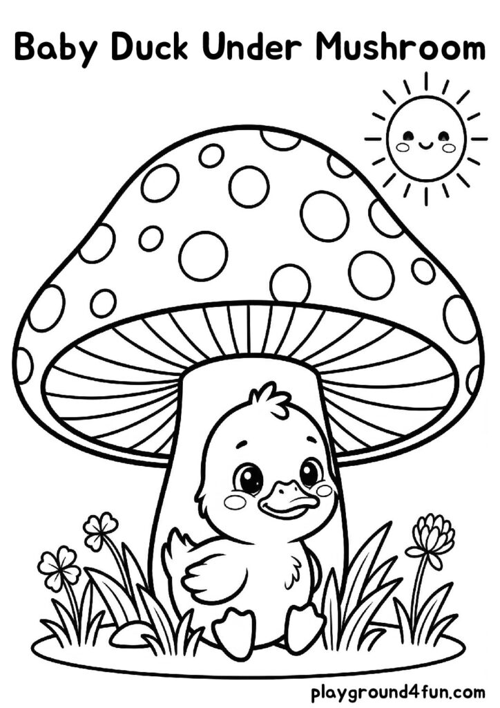 Baby Duck Under Mushroom