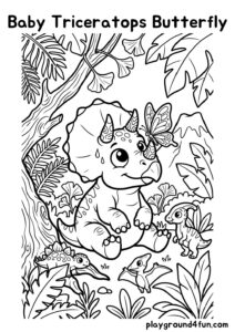 Coloring pages: Baby Triceratops Butterfly pdf