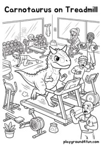 Coloring pages: Carnotaurus on Treadmill pdf