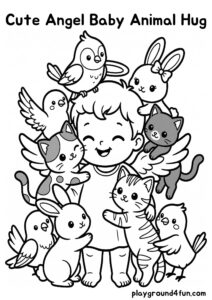 Coloring pages: Cute Angel Baby Animal Hug 1 pdf