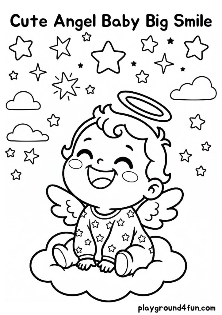 Cute Angel Baby Big Smile Coloring Pages