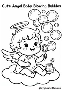 Coloring pages: Cute Angel Baby Blowing Bubbles pdf