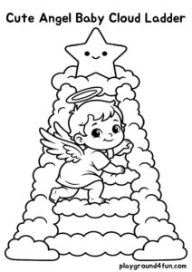 Coloring pages: Cute Angel Baby Cloud Ladder pdf